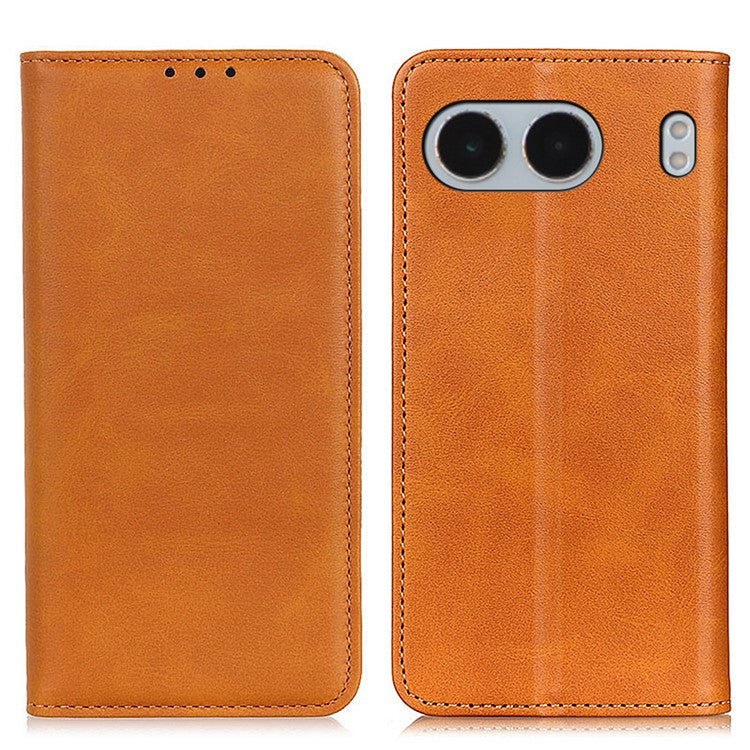 For OnePlus Nord 4 Case Split Leather Flip Wallet Phone Cover - Brown - Brown