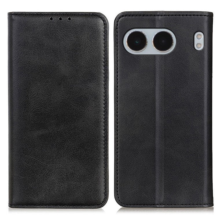 For OnePlus Nord 4 Case Split Leather Flip Wallet Phone Cover - Brown - Black