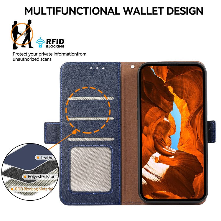 ABEEL For OnePlus Nord 4 Case Litchi Texture Leather RFID Blocking Phone Cover - Blue