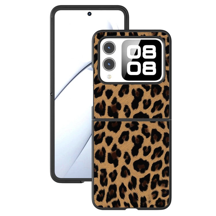 For Huawei nova Flip 5G Case Black Edge Leather+PC Leopard Pattern Phone Cover - Champagne Gold