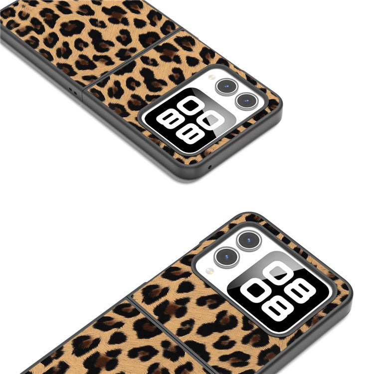 For Huawei nova Flip 5G Case Black Edge Leather+PC Leopard Pattern Phone Cover - Champagne Gold