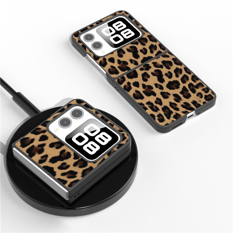 For Huawei nova Flip 5G Case Black Edge Leather+PC Leopard Pattern Phone Cover - Champagne Gold