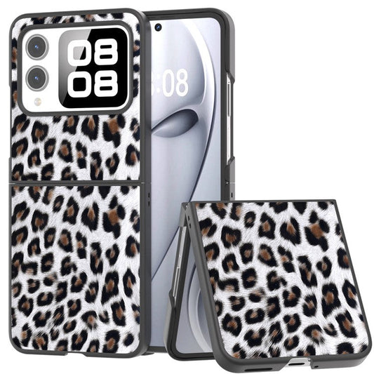 For Huawei nova Flip 5G Case Black Edge Leather+PC Leopard Pattern Phone Cover - Silver