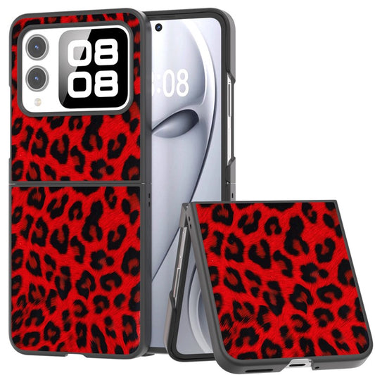 For Huawei nova Flip 5G Case Black Edge Leather+PC Leopard Pattern Phone Cover - Red