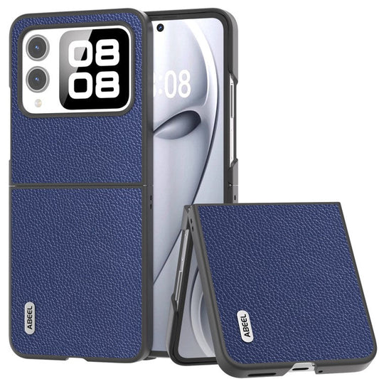 ABEEL For Huawei nova Flip 5G Case Litchi Texture Genuine Cow Leather+PC Phone Cover - Blue