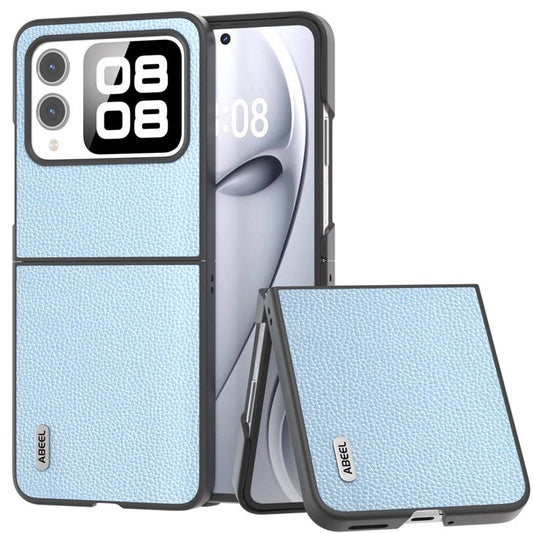 ABEEL For Huawei nova Flip 5G Case Litchi Texture Genuine Cow Leather+PC Phone Cover - Baby Blue