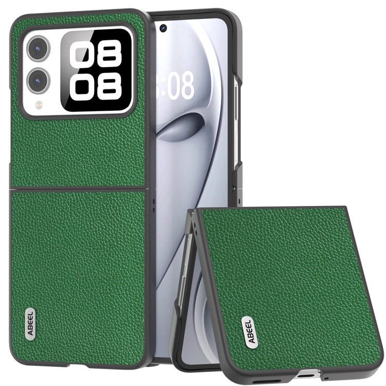 ABEEL For Huawei nova Flip 5G Case Litchi Texture Genuine Cow Leather+PC Phone Cover - Green