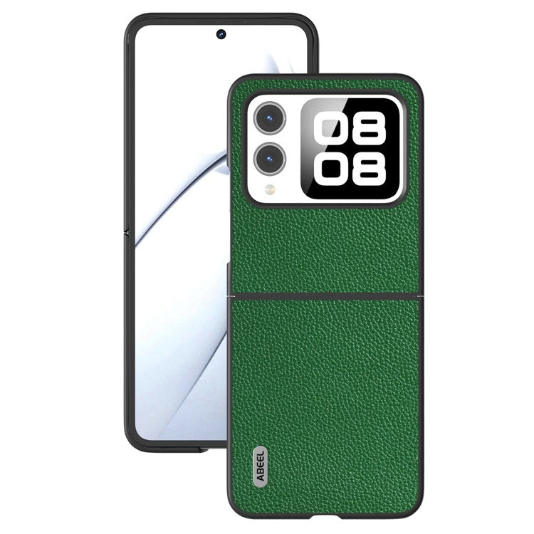 ABEEL For Huawei nova Flip 5G Case Litchi Texture Genuine Cow Leather+PC Phone Cover - Green