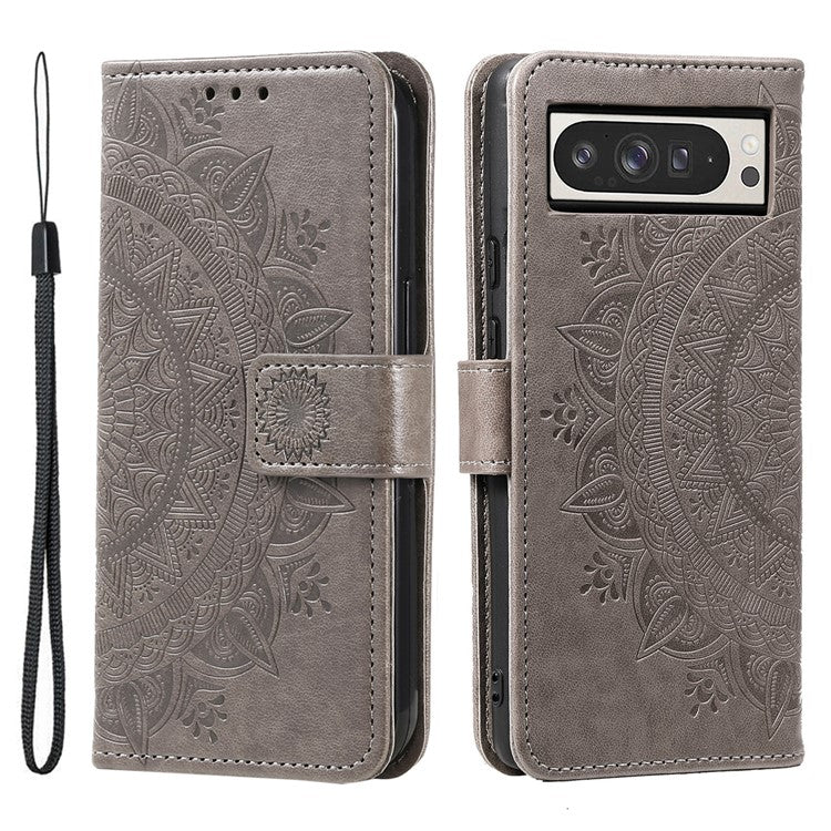 For Google Pixel 9 Pro XL Case Imprinted Totem PU Leather Wallet Stand Phone Cover - Grey