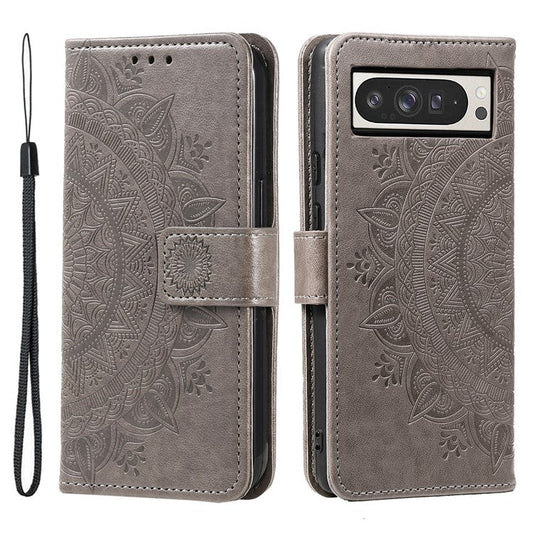 For Google Pixel 9 Pro XL Case Imprinted Totem PU Leather Wallet Stand Phone Cover - Grey