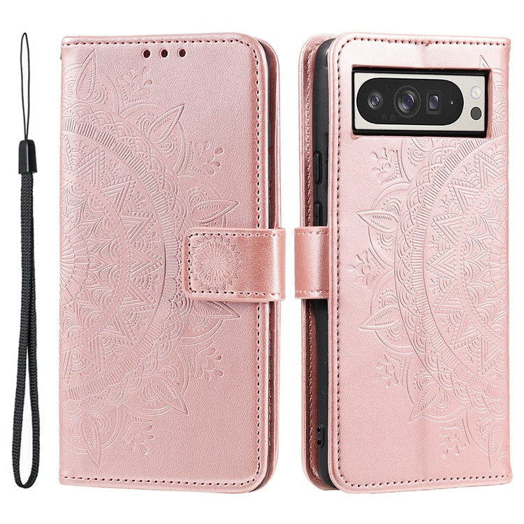 For Google Pixel 9 Pro XL Case Imprinted Totem PU Leather Wallet Stand Phone Cover - Rose Gold