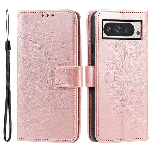 For Google Pixel 9 Pro XL Case Imprinted Totem PU Leather Wallet Stand Phone Cover - Rose Gold