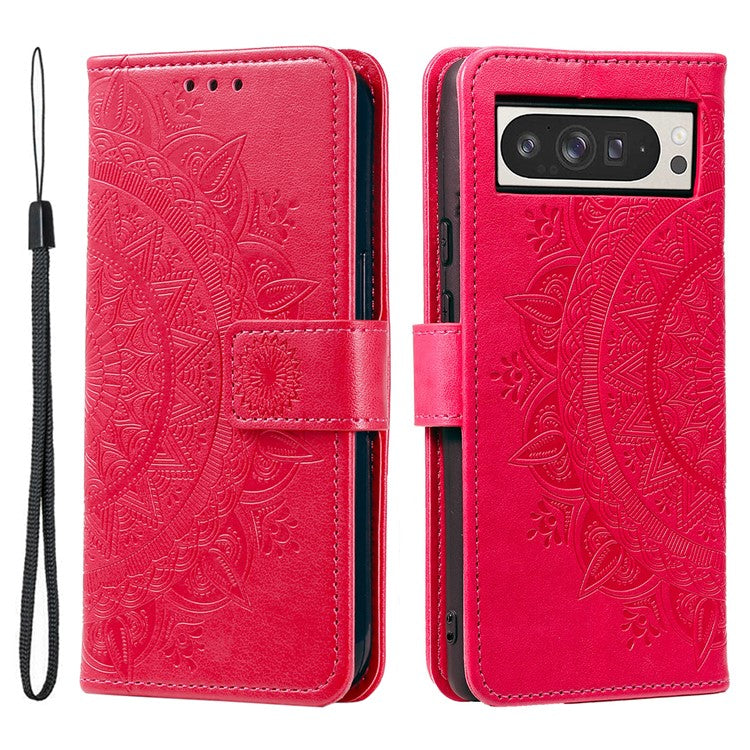 For Google Pixel 9 Pro XL Case Imprinted Totem PU Leather Wallet Stand Phone Cover - Rose