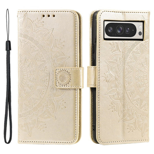 For Google Pixel 9 Pro XL Case Imprinted Totem PU Leather Wallet Stand Phone Cover - Gold