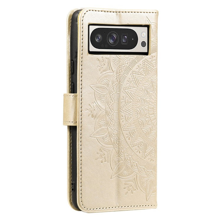 For Google Pixel 9 Pro XL Case Imprinted Totem PU Leather Wallet Stand Phone Cover - Gold