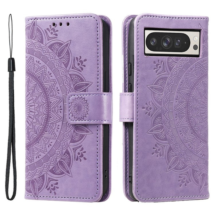 For Google Pixel 9 Pro XL Case Imprinted Totem PU Leather Wallet Stand Phone Cover - Purple