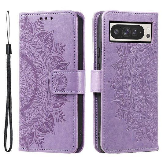For Google Pixel 9 Pro XL Case Imprinted Totem PU Leather Wallet Stand Phone Cover - Purple