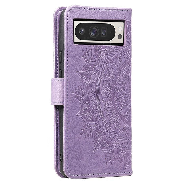 For Google Pixel 9 Pro XL Case Imprinted Totem PU Leather Wallet Stand Phone Cover - Purple