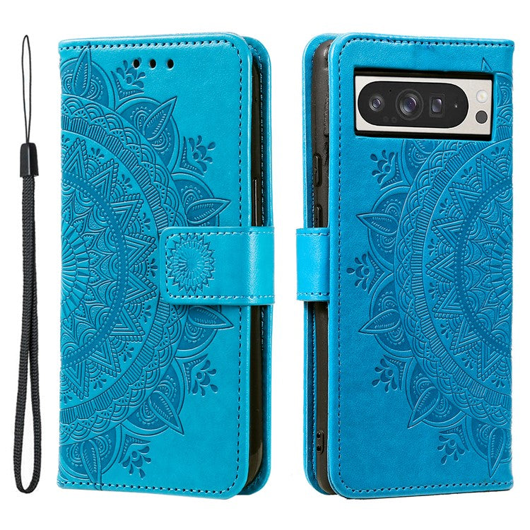 For Google Pixel 9 Pro XL Case Imprinted Totem PU Leather Wallet Stand Phone Cover - Blue