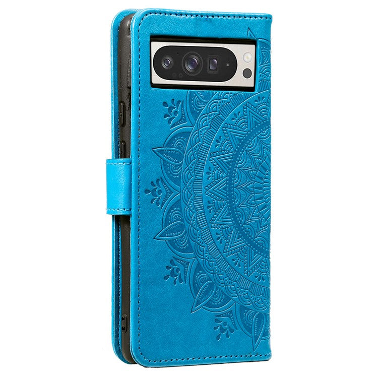 For Google Pixel 9 Pro XL Case Imprinted Totem PU Leather Wallet Stand Phone Cover - Blue