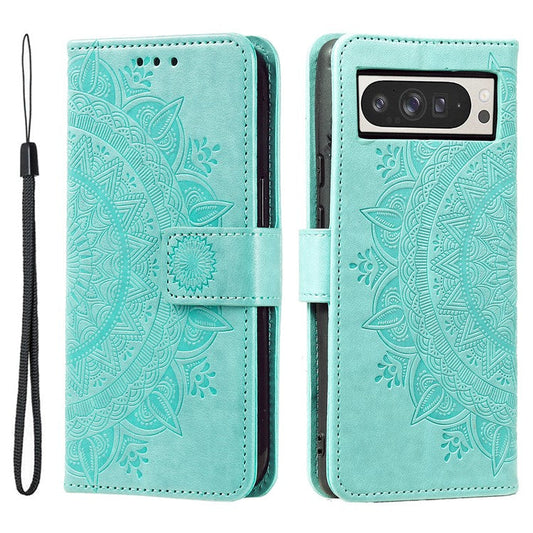 For Google Pixel 9 Pro XL Case Imprinted Totem PU Leather Wallet Stand Phone Cover - Green