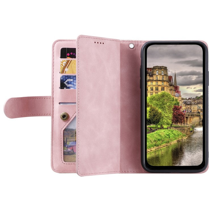 For Google Pixel 9 Pro XL Case PU Leather Phone Cover with Zipper Wallet 9 Card Slots - Rose Gold
