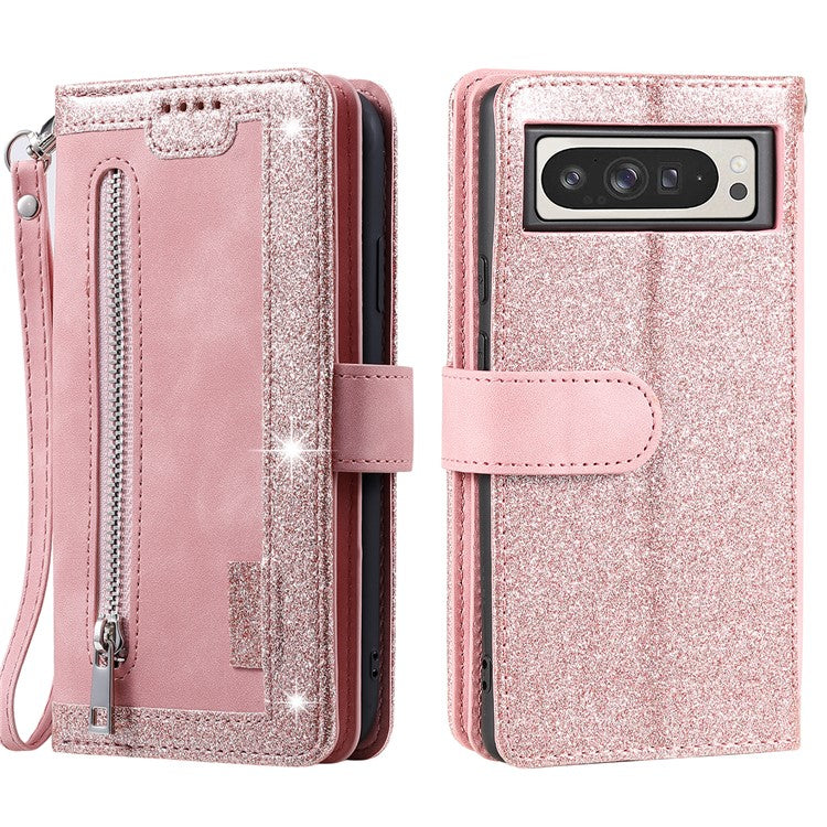 For Google Pixel 9 Pro XL Case PU Leather Phone Cover with Zipper Wallet 9 Card Slots - Rose Gold