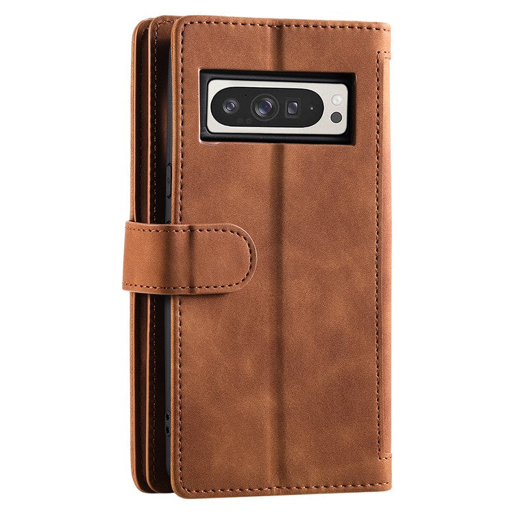 For Google Pixel 9 Pro XL Case PU Leather Phone Cover with Zipper Wallet 9 Card Slots - Brown