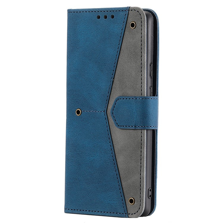For Google Pixel 9 Pro XL Leather Case Splicing Stitching Wallet Stand Phone Cover with Strap - Blue
