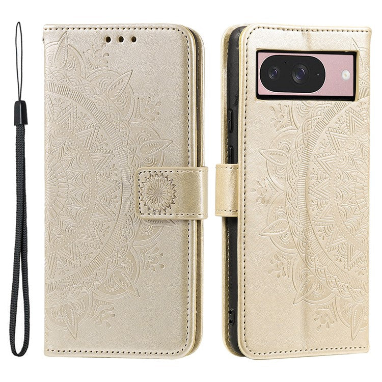 For Google Pixel 9 / 9 Pro Case Imprinted Totem PU Leather Wallet Stand Phone Cover - Gold