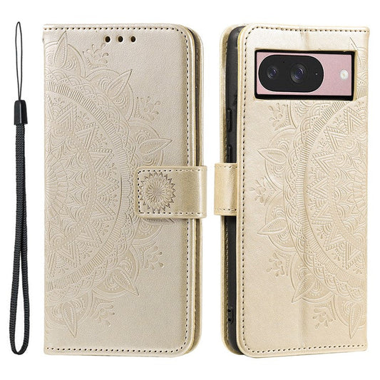 For Google Pixel 9 / 9 Pro Case Imprinted Totem PU Leather Wallet Stand Phone Cover - Gold