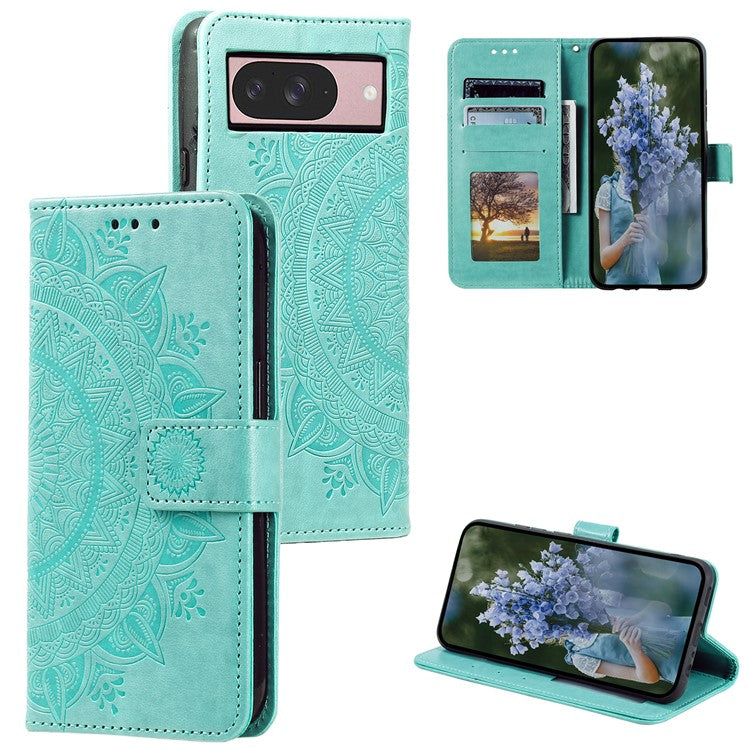 For Google Pixel 9 / 9 Pro Case Imprinted Totem PU Leather Wallet Stand Phone Cover - Green