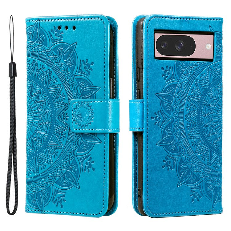 For Google Pixel 9 / 9 Pro Case Imprinted Totem PU Leather Wallet Stand Phone Cover - Blue