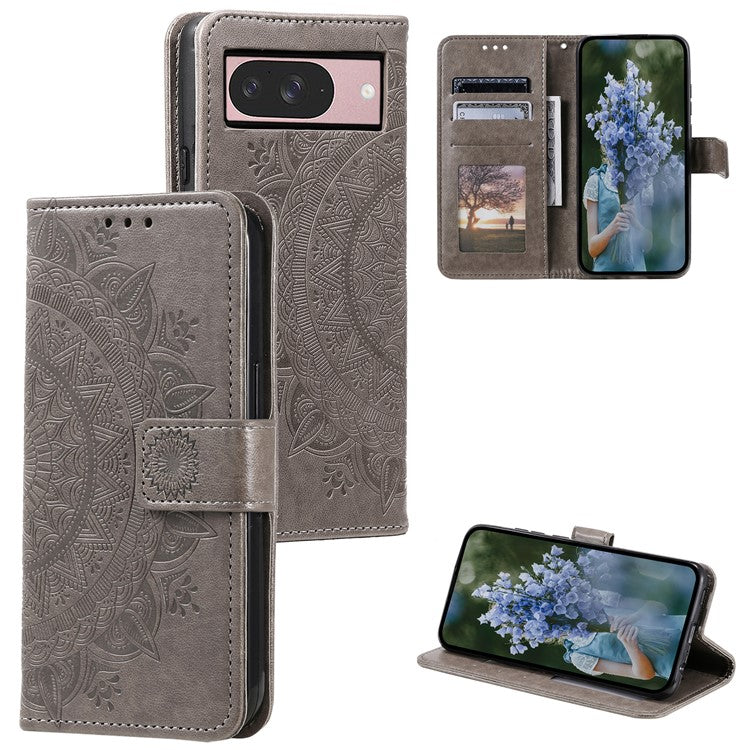 For Google Pixel 9 / 9 Pro Case Imprinted Totem PU Leather Wallet Stand Phone Cover - Grey