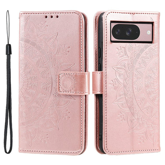 For Google Pixel 9 / 9 Pro Case Imprinted Totem PU Leather Wallet Stand Phone Cover - Rose Gold