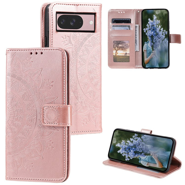 For Google Pixel 9 / 9 Pro Case Imprinted Totem PU Leather Wallet Stand Phone Cover - Rose Gold