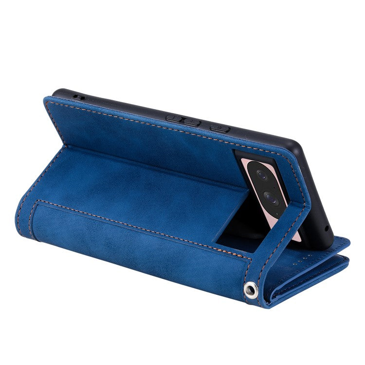 For Google Pixel 9 / 9 Pro Case PU Leather Phone Cover with Zipper Wallet 9 Card Slots - Blue