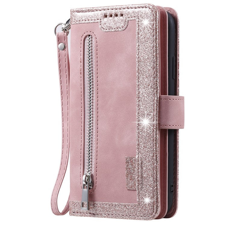 For Google Pixel 9 / 9 Pro Case PU Leather Phone Cover with Zipper Wallet 9 Card Slots - Rose Gold