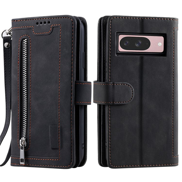 For Google Pixel 9 / 9 Pro Case PU Leather Phone Cover with Zipper Wallet 9 Card Slots - Black