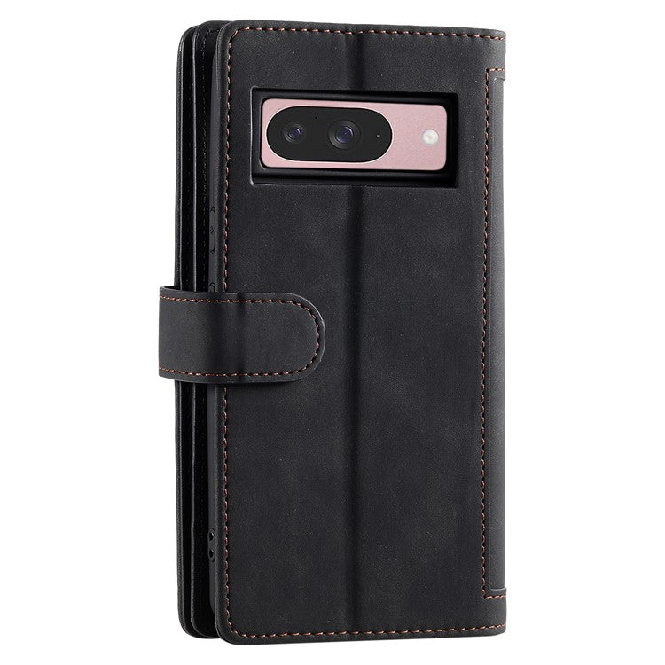 For Google Pixel 9 / 9 Pro Case PU Leather Phone Cover with Zipper Wallet 9 Card Slots - Black