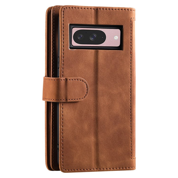 For Google Pixel 9 / 9 Pro Case PU Leather Phone Cover with Zipper Wallet 9 Card Slots - Brown