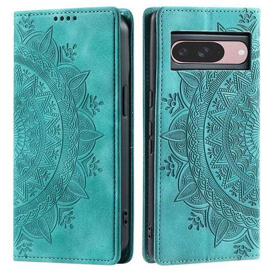 Style 010 For Google Pixel 9 / 9 Pro Case Mandala Pattern Magnetic Closing Leather Phone Cover - Green