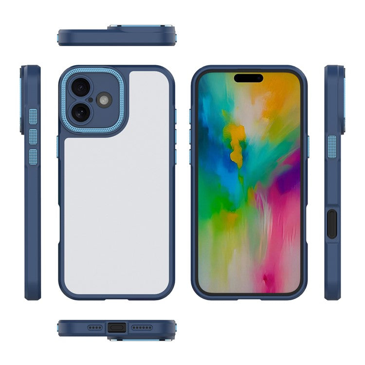 For iPhone 16 Plus Case Matte Anti-Fingerprint PC+TPU Phone Back Cover - Blue