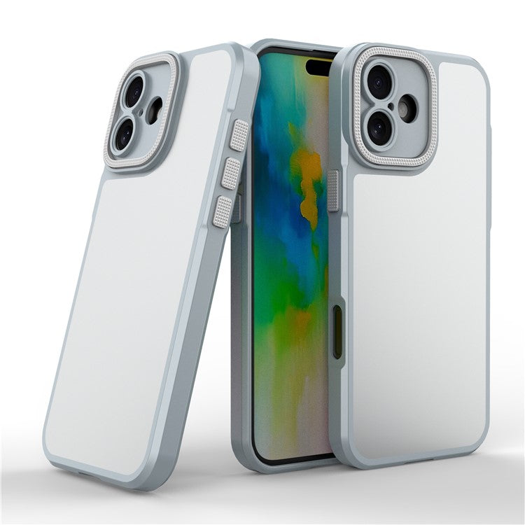 For iPhone 16 Case Matte Anti-fingerprint PC+TPU Phone Back Cover - Grey