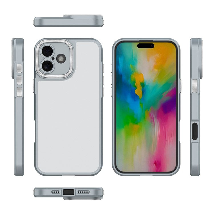 For iPhone 16 Case Matte Anti-fingerprint PC+TPU Phone Back Cover - Grey