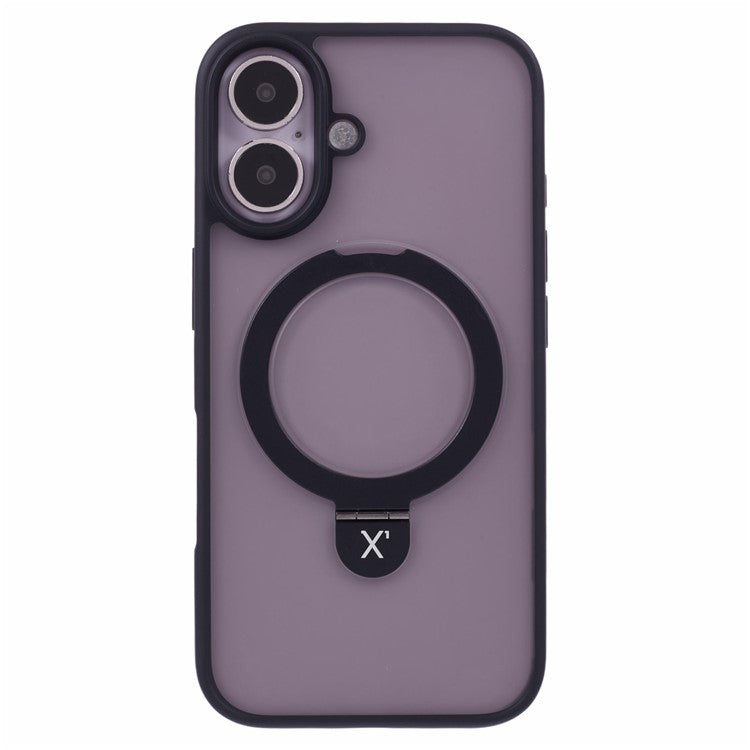 X-LEVEL PITHY STONE II For iPhone 16 Magnetic Case PC+TPU Back Cover Kickstand - Black