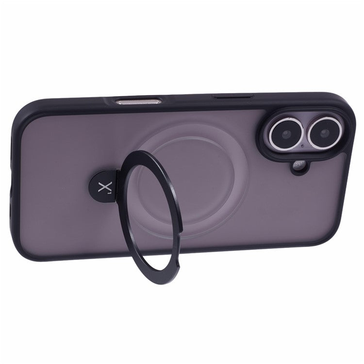 X-LEVEL PITHY STONE II For iPhone 16 Magnetic Case PC+TPU Back Cover Kickstand - Black
