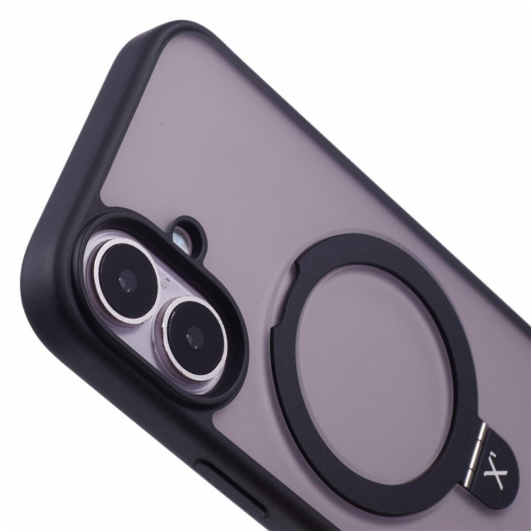 X-LEVEL PITHY STONE II For iPhone 16 Magnetic Case PC+TPU Back Cover Kickstand - Black