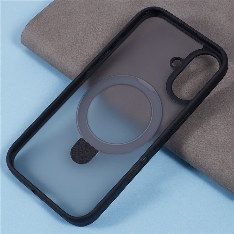 X-LEVEL PITHY STONE II For iPhone 16 Magnetic Case PC+TPU Back Cover Kickstand - Black