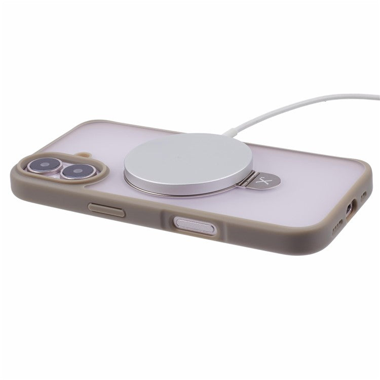 X-LEVEL PITHY STONE II For iPhone 16 Magnetic Case PC+TPU Back Cover Kickstand - Grey
